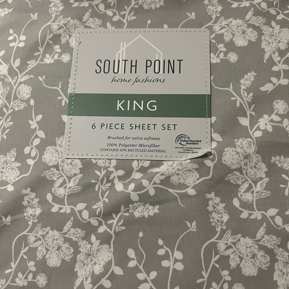 King 6-Piece Sheet Set - Gray Floral